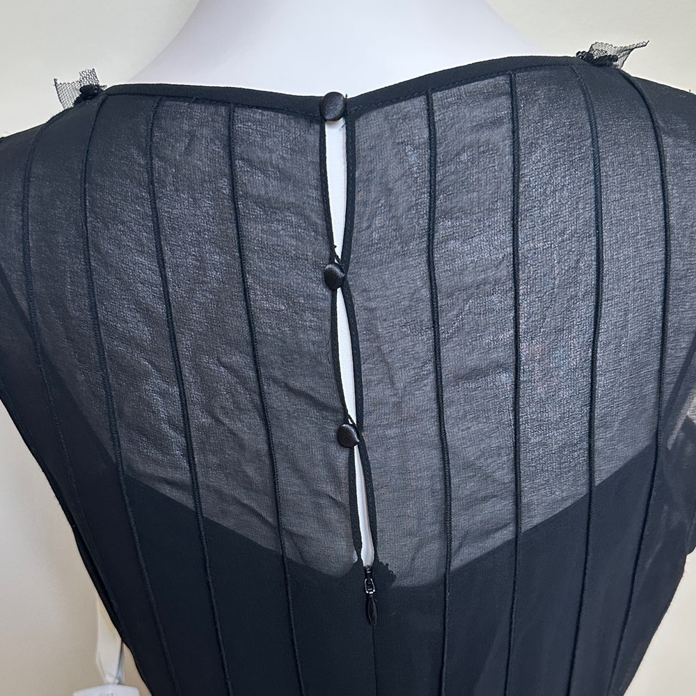 Teri Jon Black Beaded Midi Dress Formal Cocktail Dress Satin Bow Belt Size 6 - Picture 5 of 6